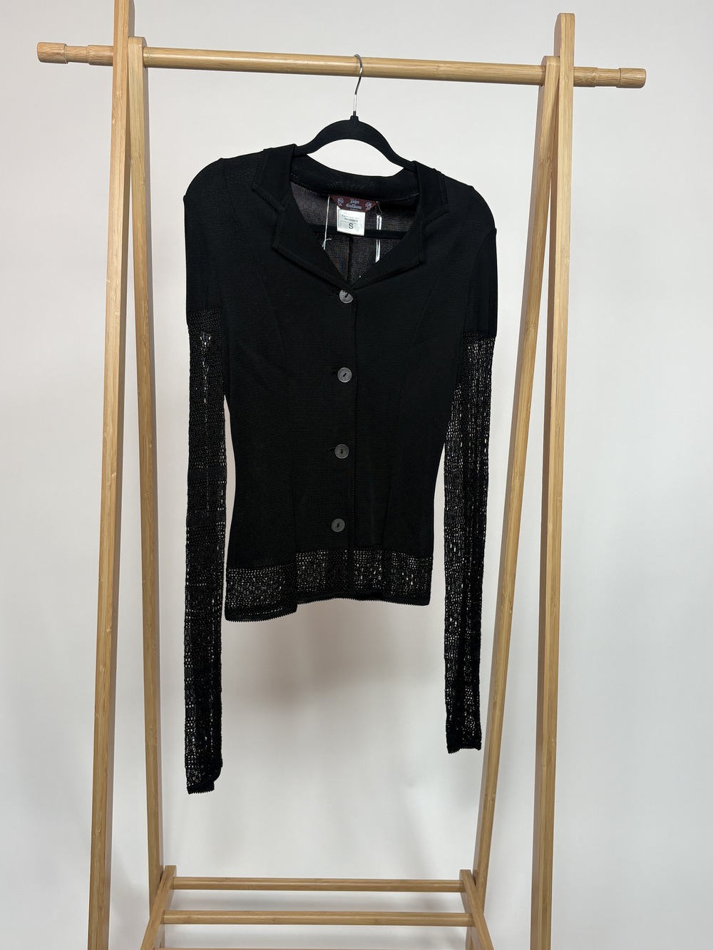 PF-1348 John Galliano Black Mesh Sleeve Button Up Top